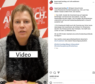 Ruth Waldmann zur Untätigkeit der Staatsregierung bei der Krankenhausplanung (Instagram)